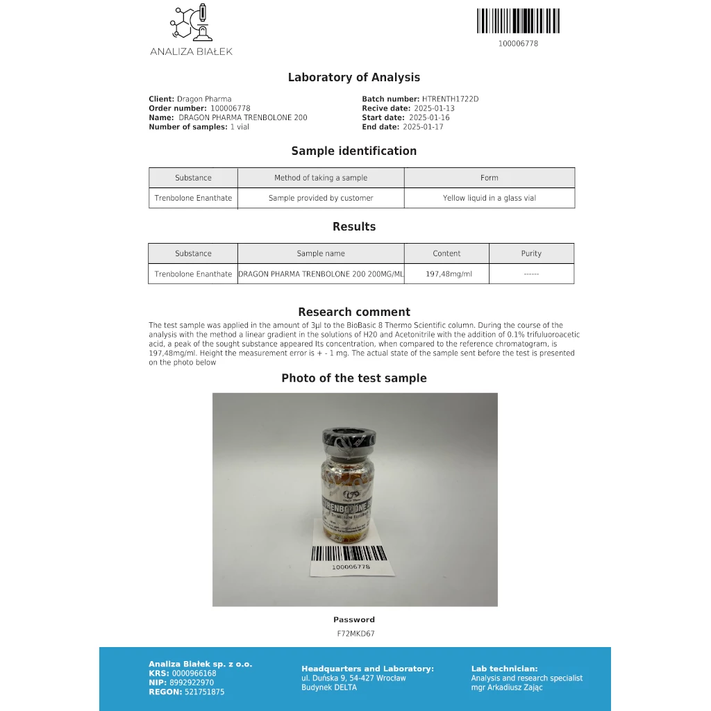 Trenbolone 200 by Dragon Pharma, Europe