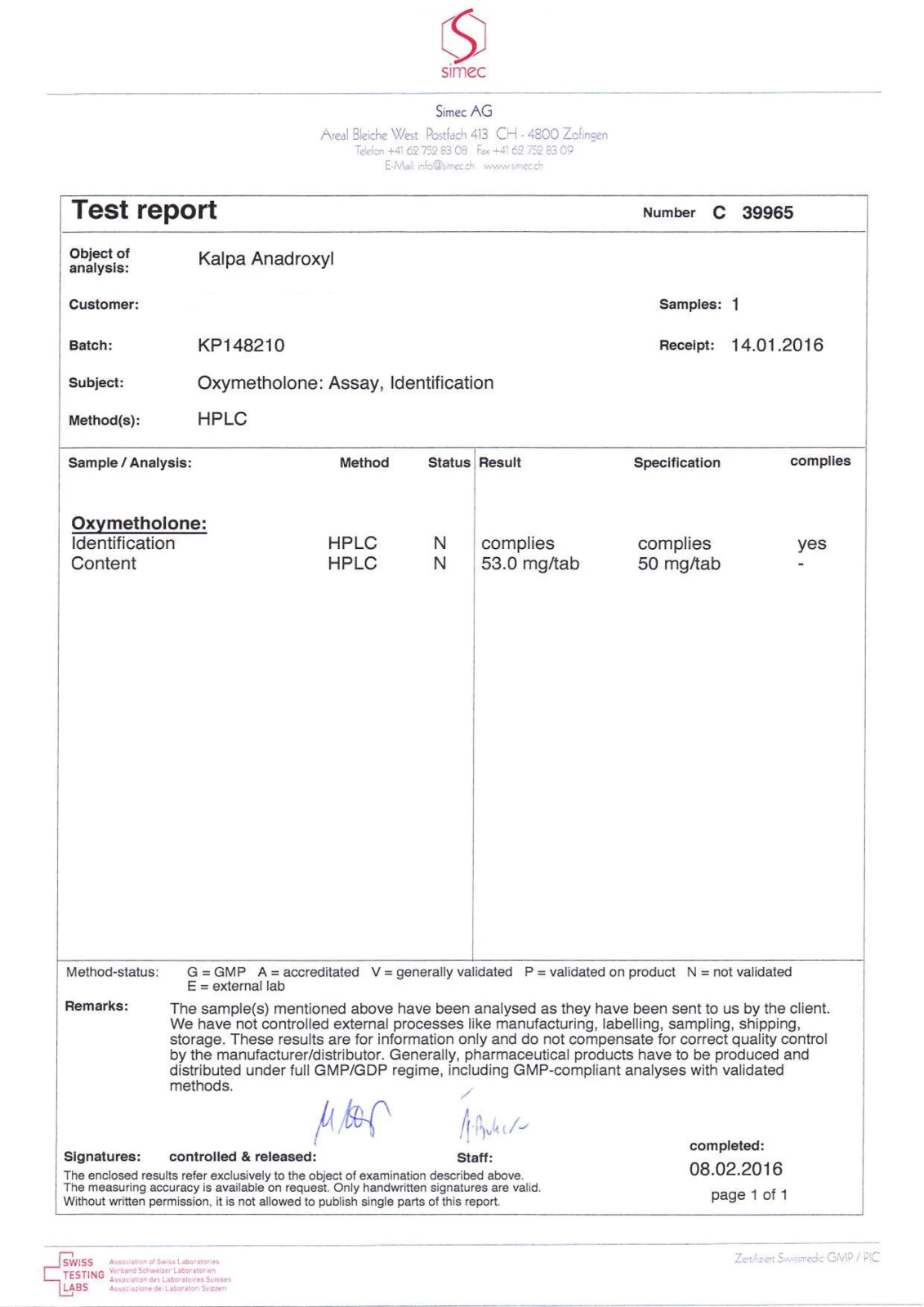 anadroxyl lab quality results