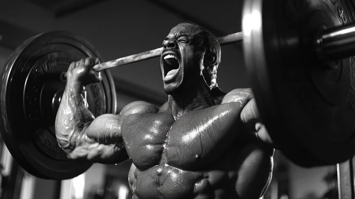 Bodybuilder lifting weights in a gym