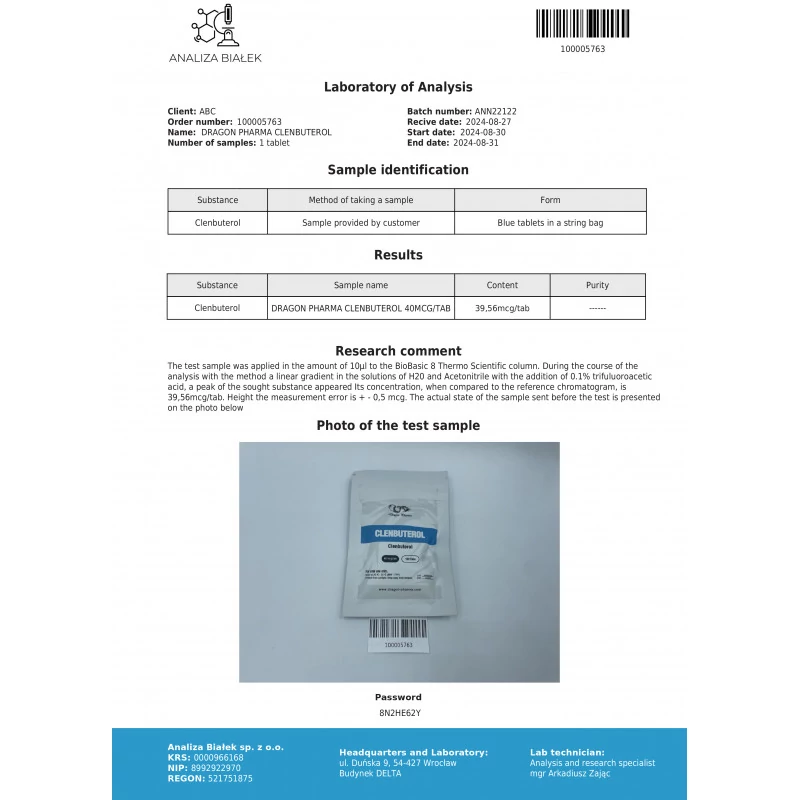 clenbuterol lab quality results