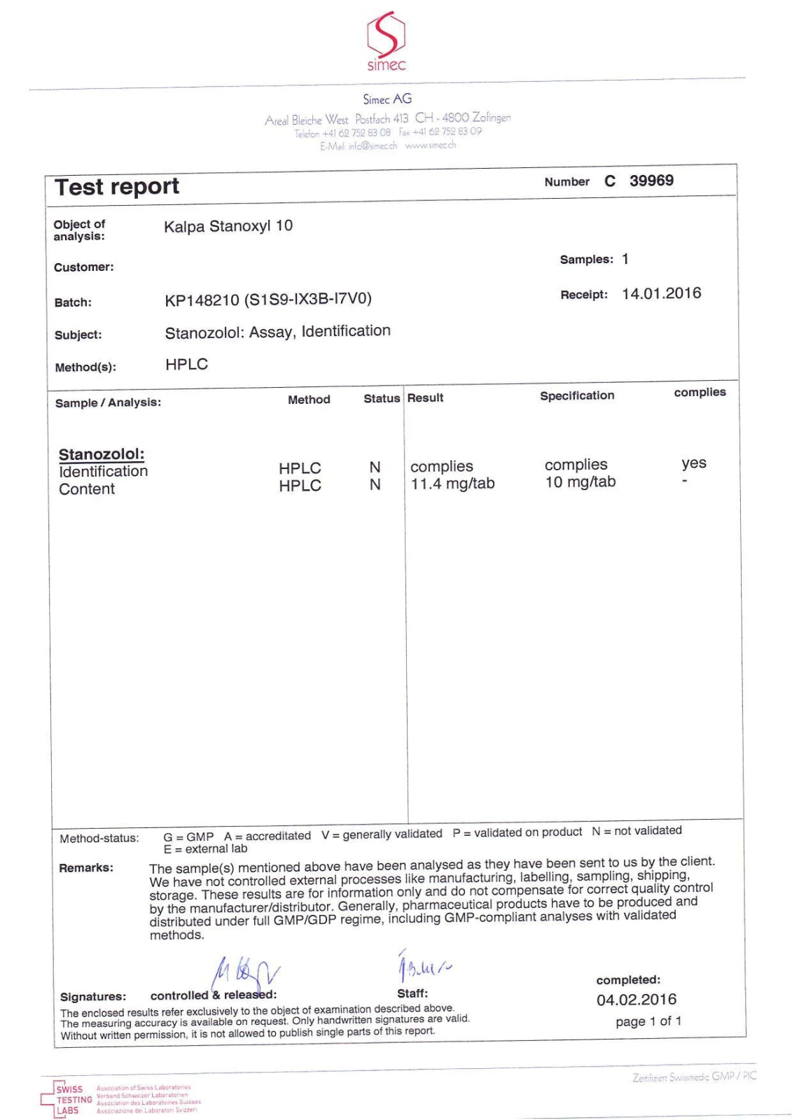 stanoxyl 10 lab quality results