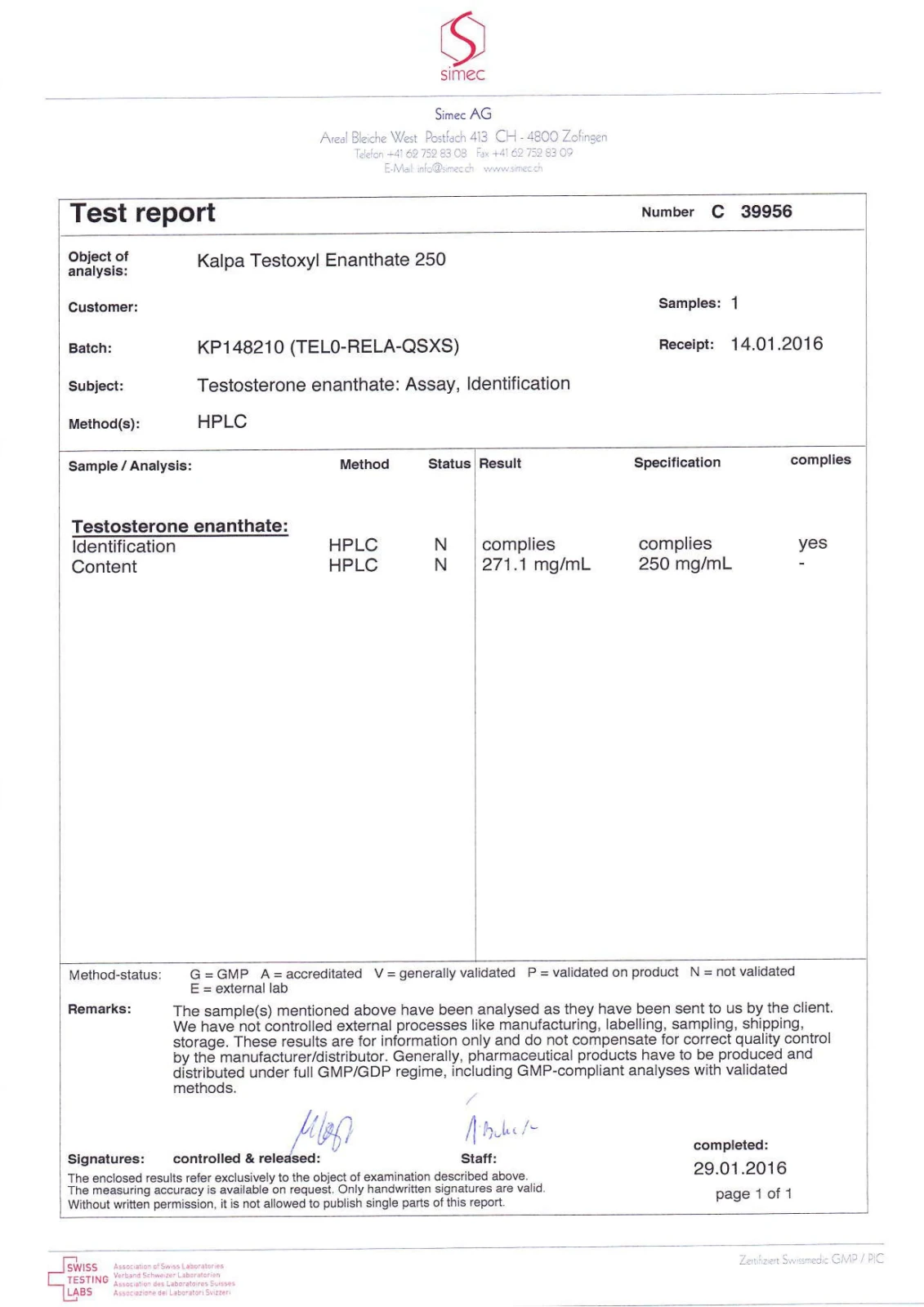 testoxyl enanthate lab quality results