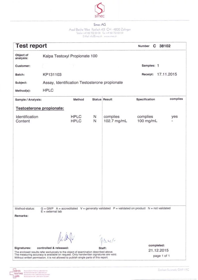 testoxyl propionate lab quality results