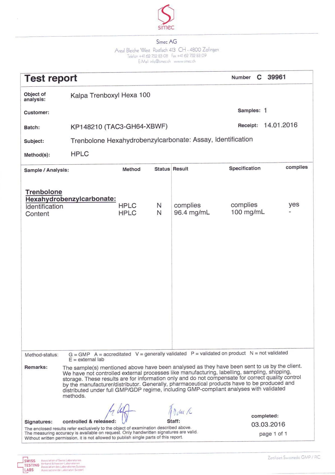 trenboxyl hexa lab quality results