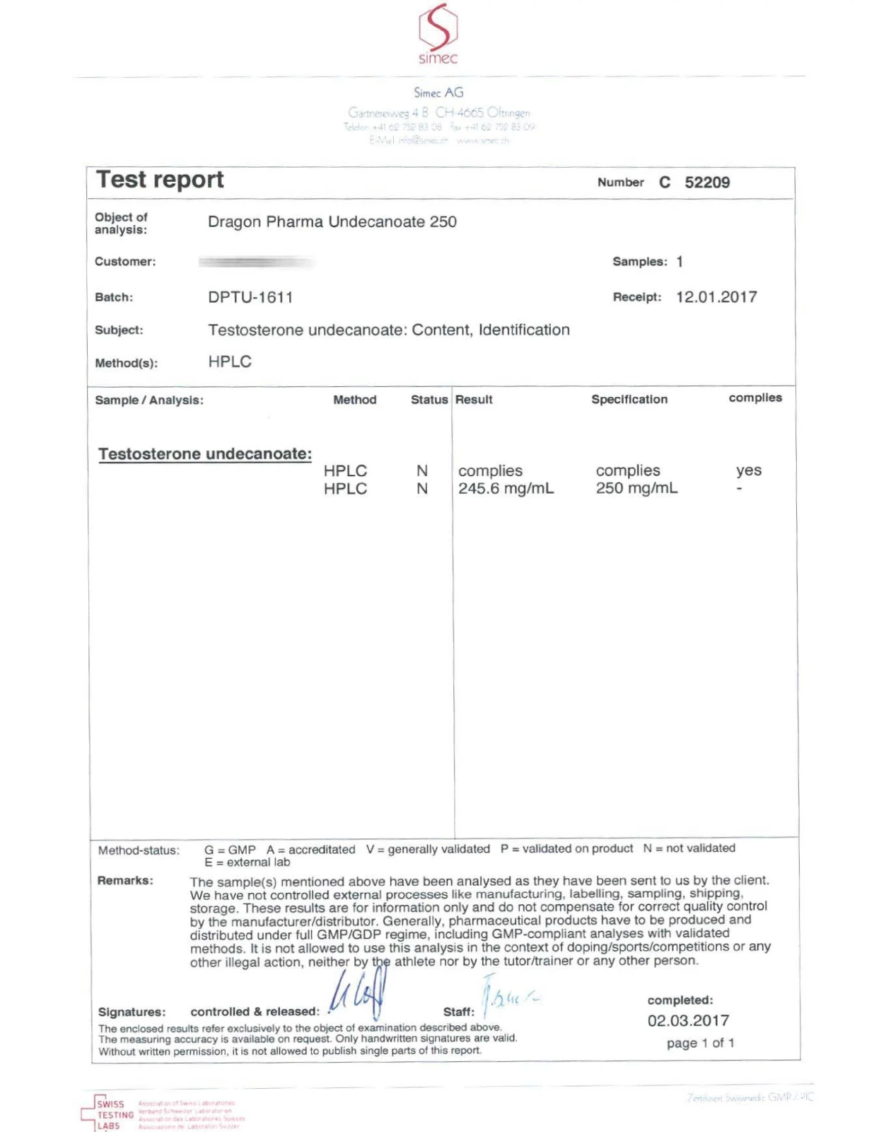 undecanoate lab quality results